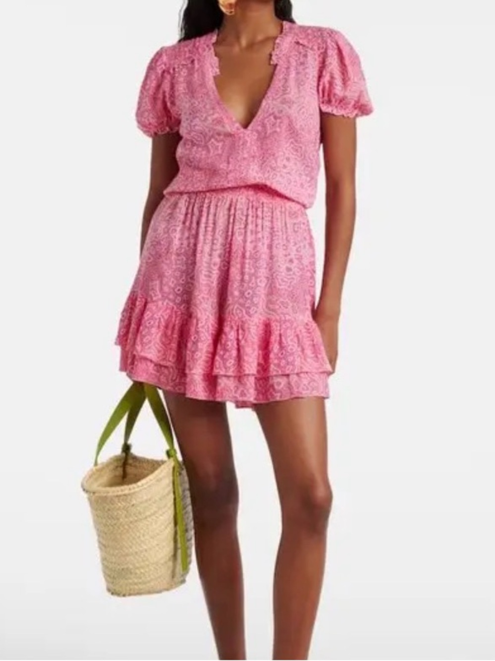 Poupette St.Barths M Bibi Printed Tiered Mini dress in Pink Sea Water Print